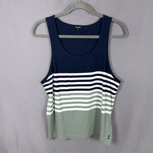 Ron Dorff Tank Top Mens XXL Organic‎ Cotton Navy Green Striped Summer Pullover